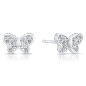 Sparkling Sterling Silver Butterfly Stud Earrings with CZ Accents.
