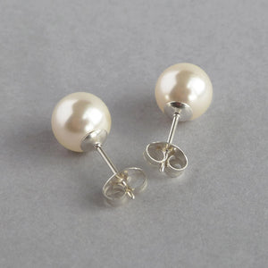 8Mm Cream Pearl Stud Earrings - round Cream Swarovski Pearl Ball Studs - Ivory Wedding Jewellery for Brides/Bridesmaids - Gifts for Her