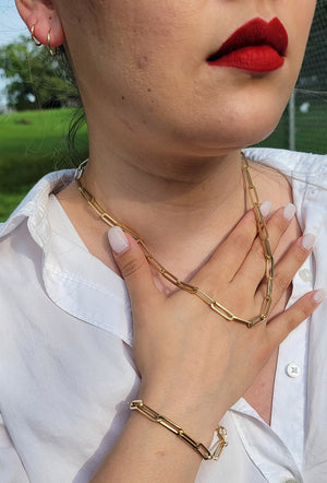 14K Yellow Gold Fancy Paperclip Chain, 14K Gold Paperclip Bracelet, 14K Real Gold Paperclips Necklace, 14K Gold 1.8Mm-5.8Mm Women Chain