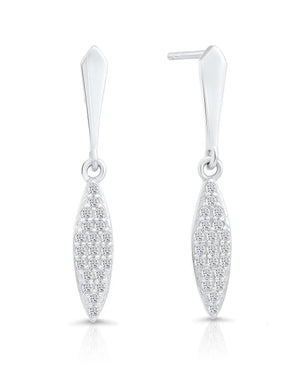 Gorgeous Sterling Silver CZ Willow Leaf Dangle Stud Earrings - Slim and Stylish.