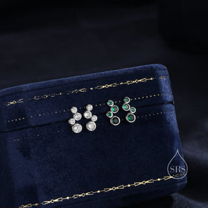 Clear CZ Bubble Cluster Stud Earrings in Sterling Silver, Silver or Gold, Bezel CZ Cluster Earrings, CZ Wing Earrings, Mini Crawler