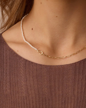 Lou Pearl Alphabet Necklace NikNenz™ Premium Gold & Diamonds