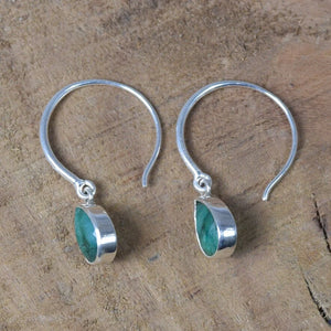 Emerald Hoop Earrings: 925 Sterling Silver Pear Drop, May Birthstone