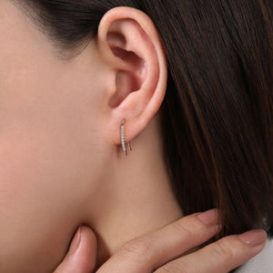 Tapered Moissanite Threader Drop Earrings, 14K Rose Gold Diamond Threader Earrings, Minimalist Threader Hook Earrings Thin Diamond Arc Hoops
