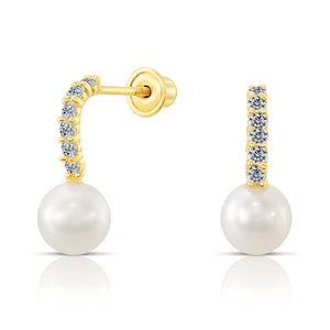 10K Yellow Gold Pearl Drop Stud Earrings