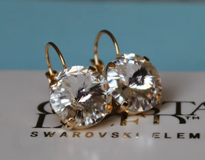 Rivoli Clear 14Mm Leverback Earrings Made with Swarovski Crystal Elements Choose a Finish