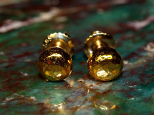 Elegant 24K Solid Gold Hammered Ball Stud Earrings - 5mm Threaded Design.