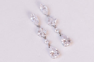 Tear Drop Wedding Jewelry, Square Diamond Dangle Earring, Oval Shape CZ, round Gem Earring, CZ Bride Earring, Silver Bridal Earring, Pear