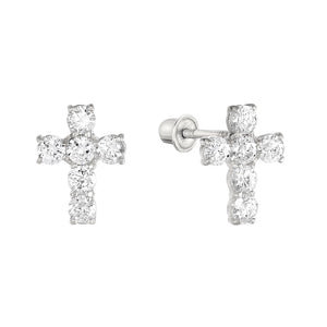14K Gold CZ Cross Stud Earrings with Screwbacks