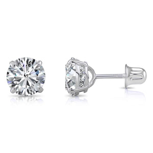 14K White Gold Classic Solitaire Stud Earrings, Screwback