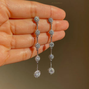 925 Sterling Silver Post Long Tassel Gold and Silver Diamond Dangle Drop Earrings| Gold Silver Tassel Earrings| Bridal Wedding Earrings