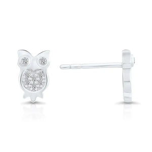 Charming CZ Owl Stud Earrings in Premium Sterling Silver.