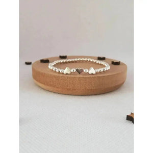 Charming Silver Heart Stretch Bracelet - Perfect Beaded Stacking Gift for Girlfriend or Teacher.
