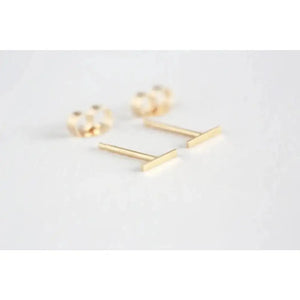 Chic 14K Gold Bar Stud Earrings - Tiny Solid Gold Minimalist Jewelry for Everyday Elegance.