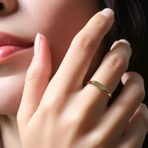 Chic 14K Yellow Gold Skinny Signet Bar Ring - Personalized Luxury Gift for Her Birthdays & Everyday Elegance.