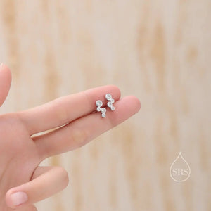 Clear CZ Bubble Cluster Stud Earrings in Sterling Silver, Silver or Gold, Bezel CZ Cluster Earrings, CZ Wing Earrings, Mini Crawler