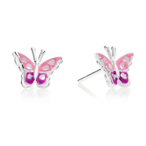 Cute 925 Sterling Silver Butterfly Enamel Studs with Pushback Closure.
