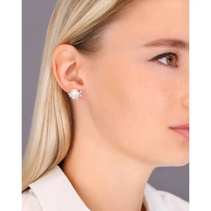 CZ Big Pearl Flower Stud Earrings in Sterling Silver