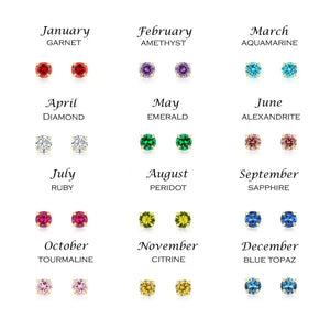 CZ Birthstone Flower Stud Earrings in Sterling Silver