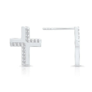 CZ Cross Stud Earrings in Sterling Silver