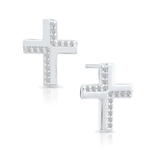 CZ Cross Stud Earrings in Sterling Silver