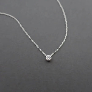 Cz Diamond Solitaire Crystal Necklace Sterling Silver, Bridesmaid Necklace Jewellery Gift, Tiny Cz Cubic Zirconia Wedding Necklace Jewellery