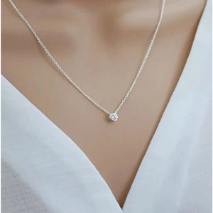 Cz Diamond Solitaire Crystal Necklace Sterling Silver, Bridesmaid Necklace Jewellery Gift, Tiny Cz Cubic Zirconia Wedding Necklace Jewellery