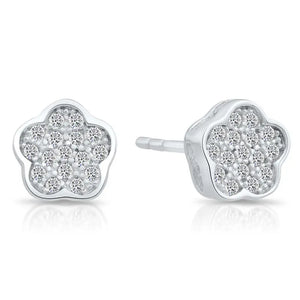 CZ Flower Stud Earrings in Sterling Silver