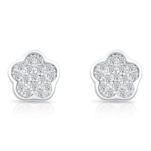 CZ Flower Stud Earrings in Sterling Silver