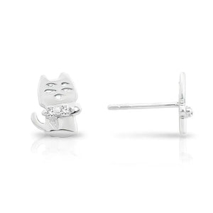CZ Grumpy Cat Stud Earrings in Sterling Silver