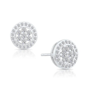 CZ Halo Flower Stud Earrings, 1974 in Sterling Silver