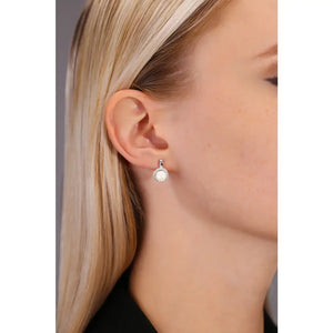 CZ Halo Pearl Stud Earrings in Sterling Silver