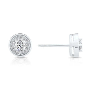 CZ Halo Stud Earrings in Sterling Silver
