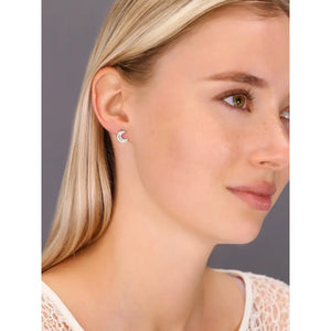 CZ Moon Stud Earrings in Sterling Silver