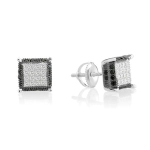 CZ Square Screw-Back Stud Earrings, Unisex in Sterling Silver