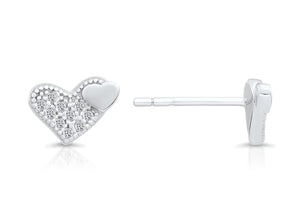 Elegant Sterling Silver CZ Double Heart Stud Earrings.