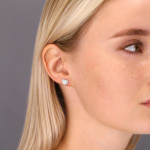 Elegant Double Heart CZ Stud Earrings in Sterling Silver.