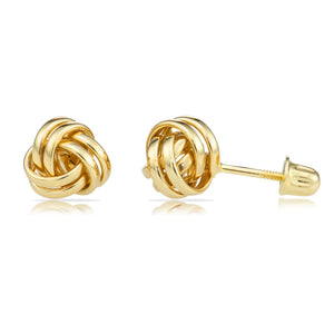 14K Gold Polished Love Knot Stud Earrings with Screwbackings, 7Mm