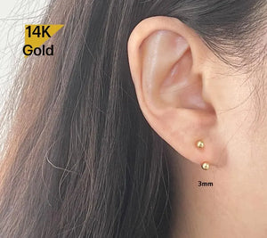 14K Solid Gold Light Weight Ball3Mm 4Mm Curved U Shaped Stud End Barbell Piercing, 21G
