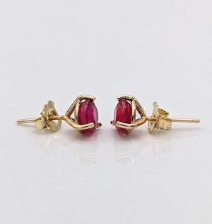 Stunning 14K Solid Gold Ruby Stud Earrings - Natural Round Cut July Birthstone Jewelry.