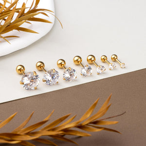 2-8 Mm round CZ Earrings,Tiny Diamond Earrings,Titanium Steel Cz Earrings,Gemstone Screw Back Earrings,Wedding Cz Earrings,Stacking Earrings
