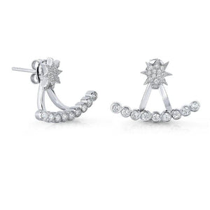 Sparkling CZ Starburst Front-Back Stud Earrings in Sterling Silver - 2-in-1 Elegance.