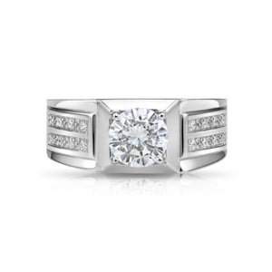 Solid 925 Sterling Silver Solitaire round Brilliant Pave Wedding Pinky Band Ring