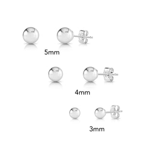 Set of 3! 14K Gold Ball Stud Earrings, Pushback (Unisex)