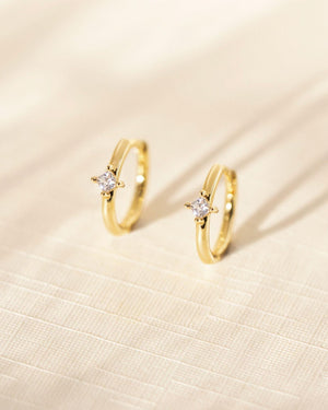 Dainty 925 Sterling Silver Gold CZ Diamond Huggie Hoop Earrings Set - Tiny Minimalist Design.