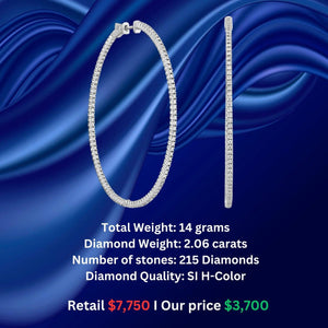 Stunning 14K White Gold 2.06 Carat Diamond Hoop Earrings - Elegance Redefined!.