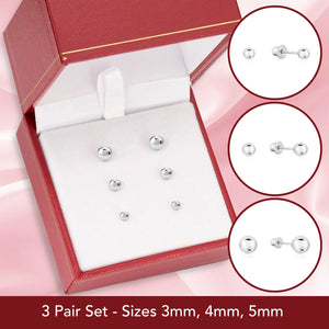Bundle SET of 3! 14K White Gold Ball Stud Earrings with Screw Backings, Unisex