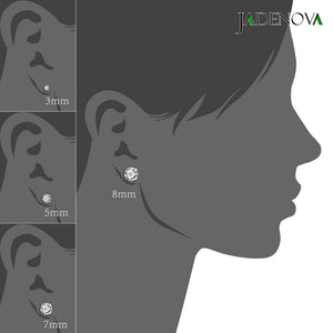 925 Sterling Silver Clear round Cubic Zirconia Stud Earrings 4 Prong Setting 3Mm 4Mm 5Mm 6Mm 7Mm 8Mm Tiny Large CZ Earrings