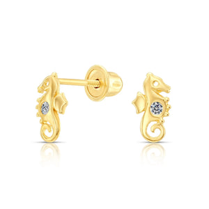 10K Yellow Gold Tiny Seahorse Stud Earrings