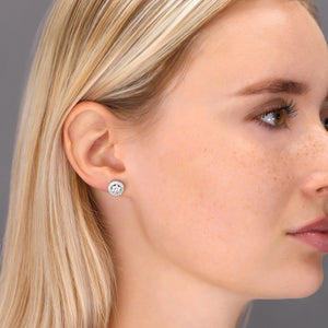 CZ Halo Flower Stud Earrings, 1974 in Sterling Silver